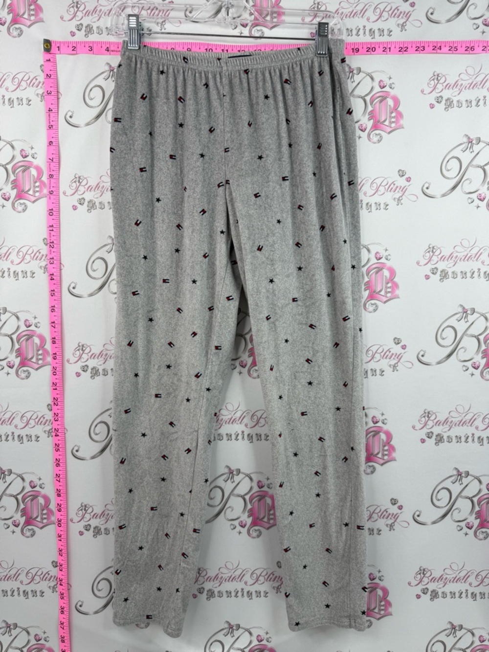 Tommy Hilfiger pants fleece soft Gray Lounge Pants with Tiny Flag and Star Print